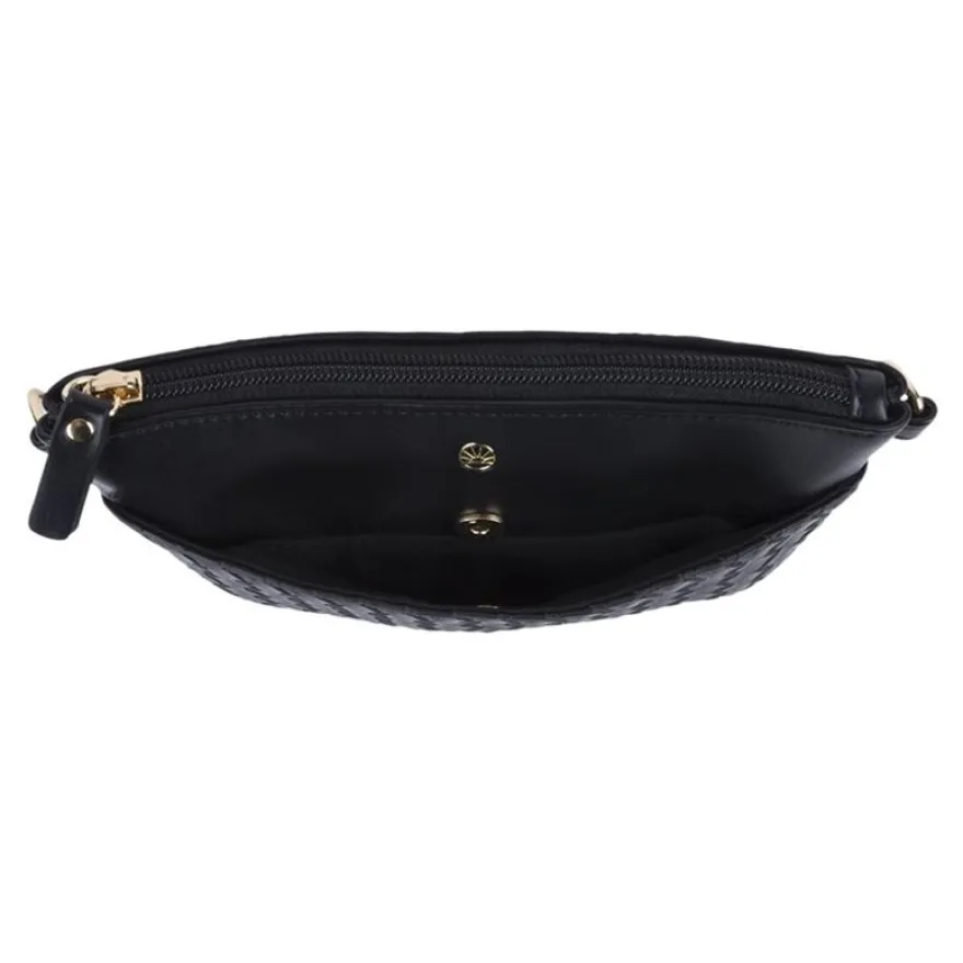 Oberthur Lisbonne - Sac Bandoulière Noir – Élégant en Mix-Matière Tressé/Lisse, Poche Avant Aimantée, Bandoulière Amovible