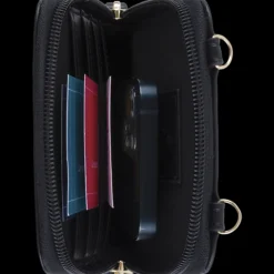 Oberthur Lisbonne - Sac Téléphone Noir – Petit Sac Bandoulière Élégant Mix-Matière, Porte-Monnaie Amovible, Range-Cartes Intégré