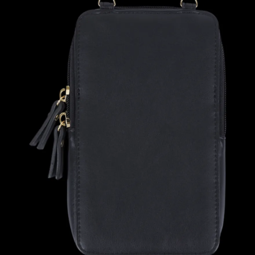 Oberthur Lisbonne - Sac Téléphone Noir – Petit Sac Bandoulière Élégant Mix-Matière, Porte-Monnaie Amovible, Range-Cartes Intégré