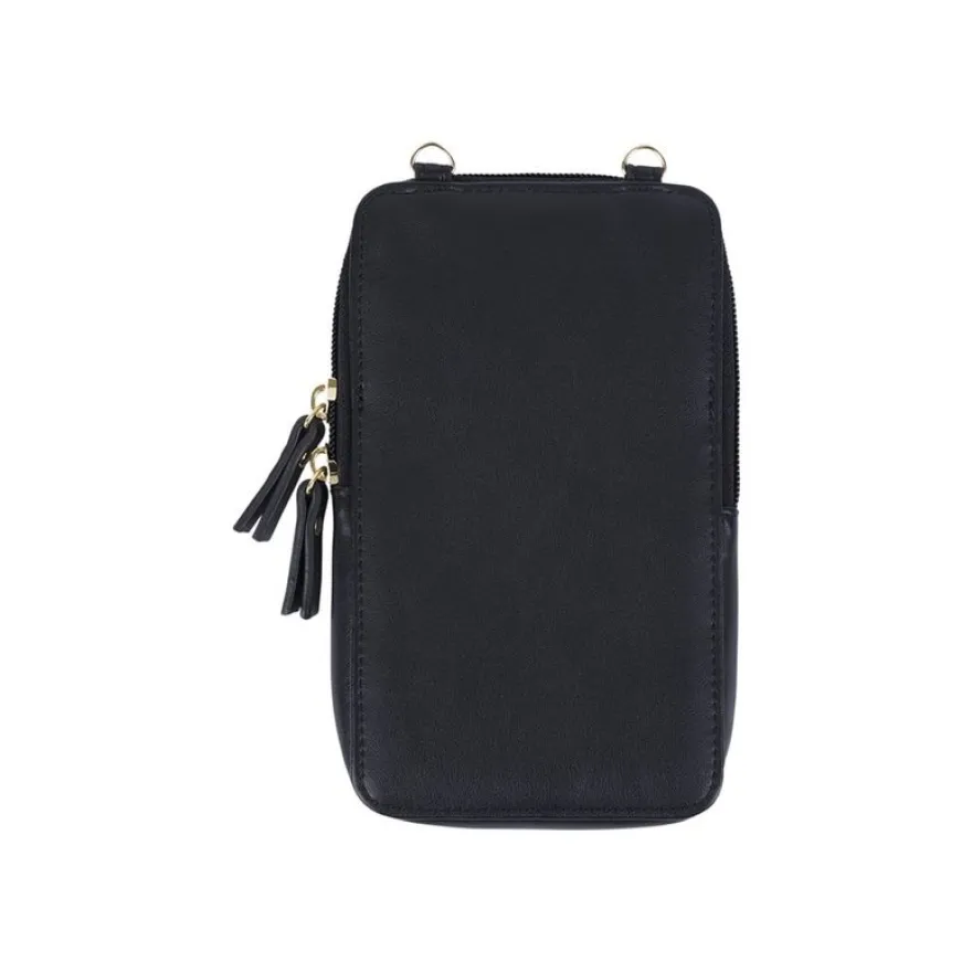 Oberthur Lisbonne - Sac Téléphone Noir – Petit Sac Bandoulière Élégant Mix-Matière, Porte-Monnaie Amovible, Range-Cartes Intégré