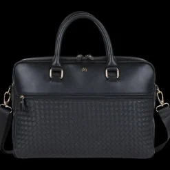Oberthur Lisbonne - Sacoche Ordinateur 15,6'' Noir – Élégante et Fonctionnelle, Mix-Matière Tressé/Lisse, Sangle Trolley, Multiples Poches