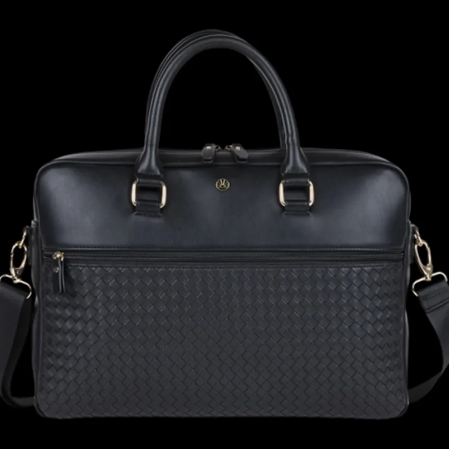 Oberthur Lisbonne - Sacoche Ordinateur 15,6'' Noir – Élégante et Fonctionnelle, Mix-Matière Tressé/Lisse, Sangle Trolley, Multiples Poches