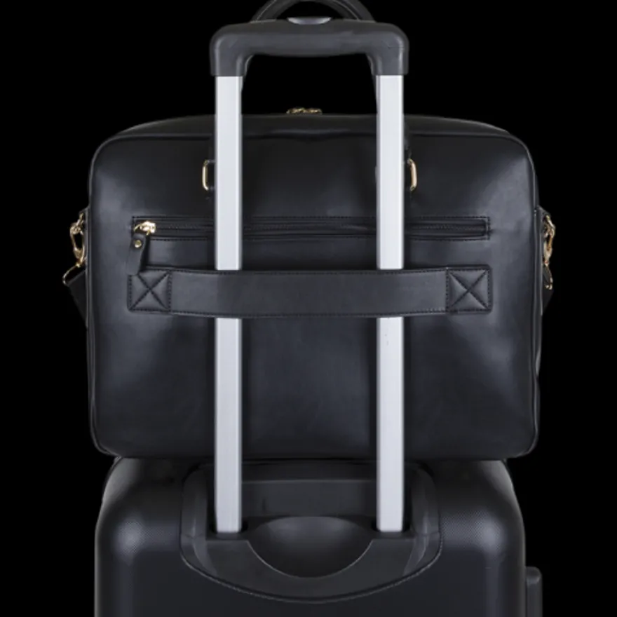 Oberthur Lisbonne - Sacoche Ordinateur 15,6'' Noir – Élégante et Fonctionnelle, Mix-Matière Tressé/Lisse, Sangle Trolley, Multiples Poches