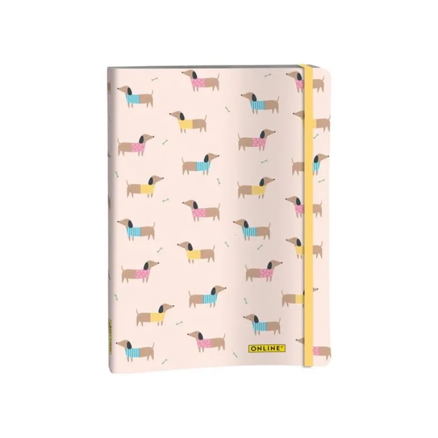 ONLINE - Carnet à puce - A5 - 72 feuilles / 144 pages - pointillé - dachshund - rose - carton plat