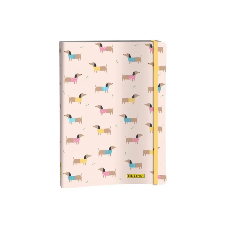 ONLINE - Carnet à puce - A5 - 72 feuilles / 144 pages - pointillé - dachshund - rose - carton plat