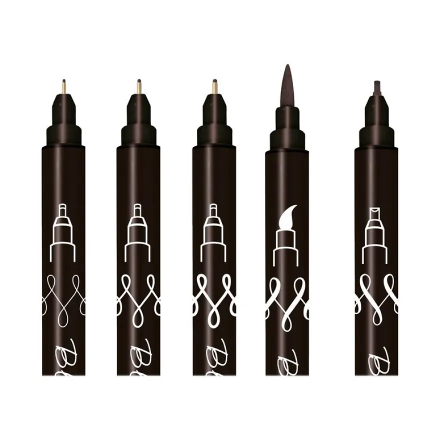 ONLINE Black Lettering - ensemble de stylo-brosse et crayon fin - noir - 5 pièces