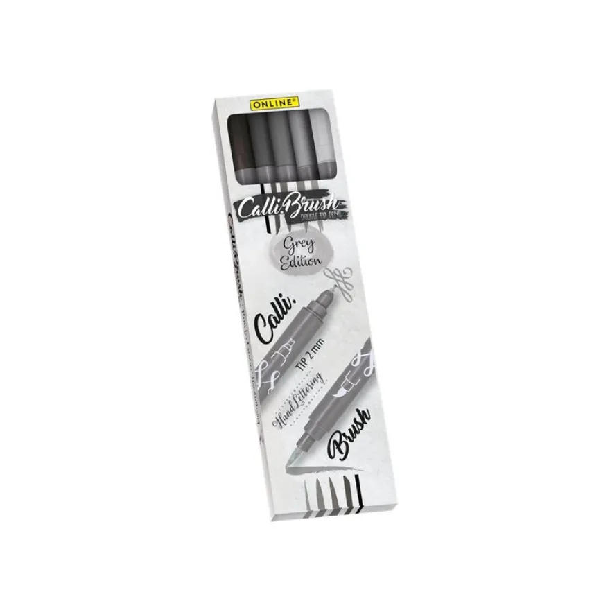 Online Calli.Brush Grey Edition - 5 Stylos pinceaux à double embout - couleurs grises assorties