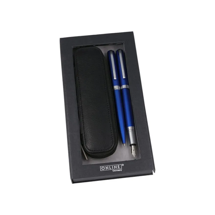 Online Eleganza - Parure stylo à bille/stylo plume - bleu satin
