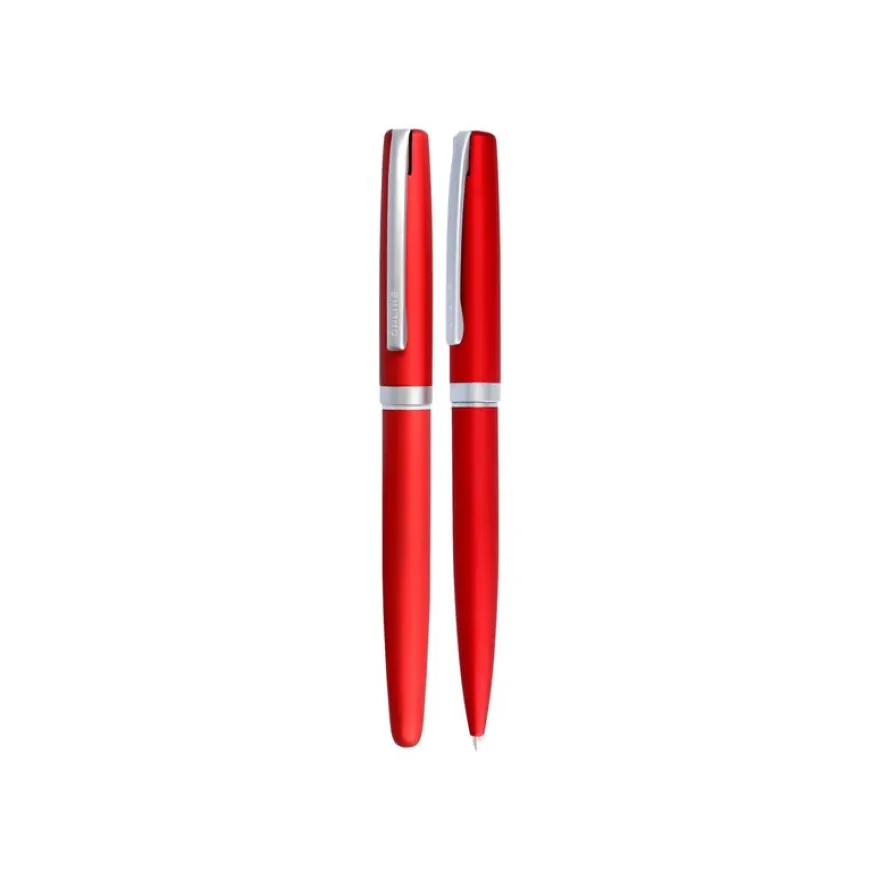 Online Eleganza - Parure stylo à bille/stylo plume - rouge satin