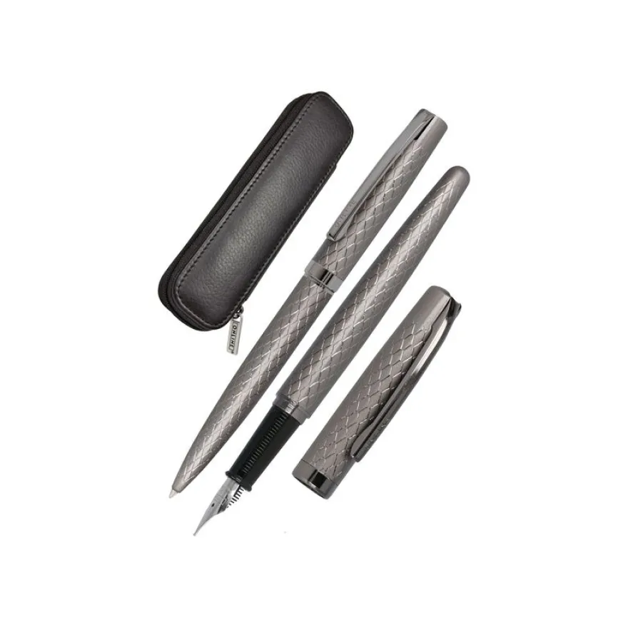 Online Eleganza Diamond - Parure de stylo à bille et stylo plume - titan (gris) - étui cuir