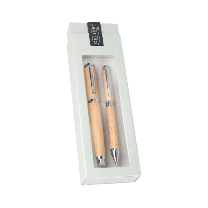 Online Nature Style - Parure de stylo plume et stylo à bille - bois de hêtre