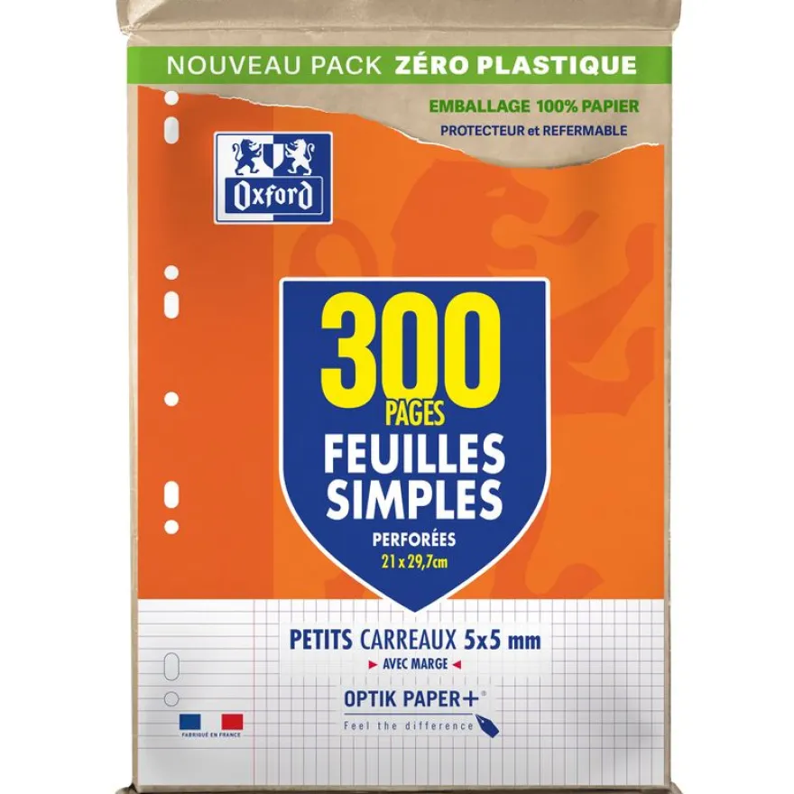 Oxford - feuilles simples A4 - 300 pages - petits carreaux (5x5 mm) - perforées