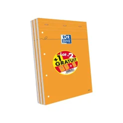 Oxford - Pack de 3 Blocs notes - A4 + - 160 pages - petits carreaux - perforés