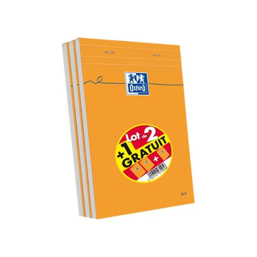 Oxford - Pack de 3 Blocs notes - A5 - 160 pages - petits carreaux - 80g