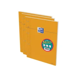 Oxford - Pack de 3 Blocs notes - A4 - 160 pages - grands carreaux - perforés