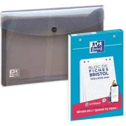 Oxford - Pack de 30 fiches Bristol - A5 - petits carreaux - perforées - blanc + une chemise A5