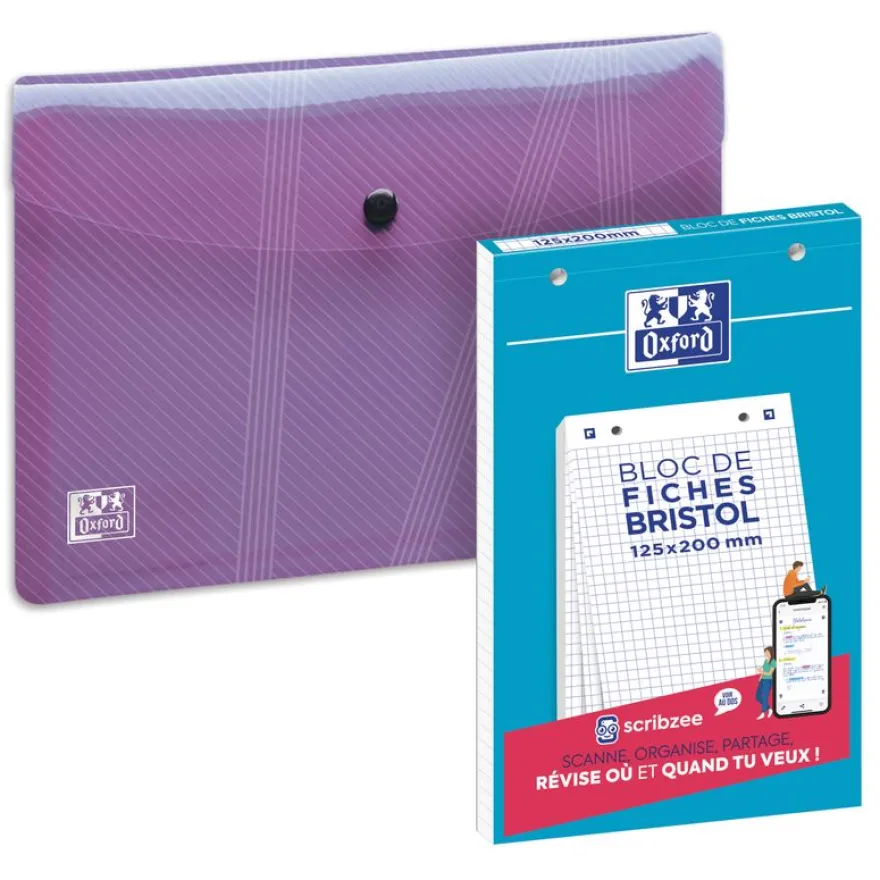 Oxford - Pack de 30 fiches Bristol - A5 - petits carreaux - perforées - blanc + une chemise A5