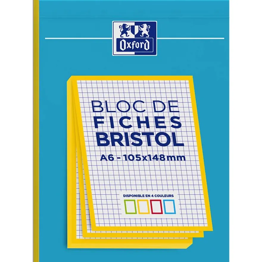Oxford - Pack de 30 Fiches Bristol - A5 - petits carreaux - non perforé - Bords Jaunes