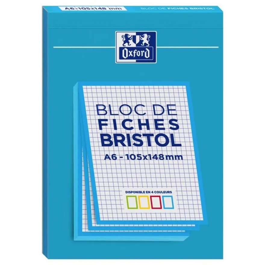 Oxford - Pack de 30 Fiches Bristol - A6 - petits carreaux - non perforées - disponible en 4 couleurs