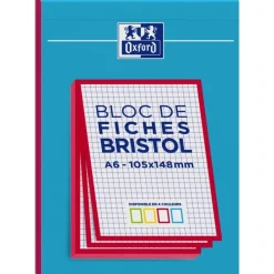 Oxford - Pack de 30 Fiches Bristol - A6 - petits carreaux - non perforées - disponible en 4 couleurs