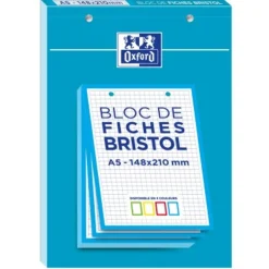 Oxford - Pack de 30 Fiches Bristol - A5 - petits carreaux - perforées - bleu