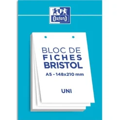 Oxford - Pack de 30 Fiches Bristol - A5 - uni - perforées - blanc