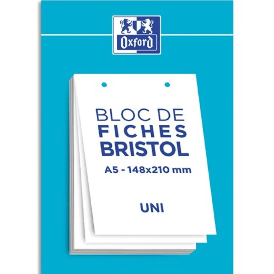 Oxford - Pack de 30 Fiches Bristol - A5 - uni - perforées - blanc