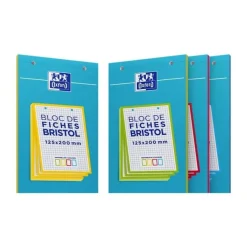Oxford - Pack de 30 Fiches Bristol - 12,5 x 20 cm - petits carreaux - perforées - coloris assortis