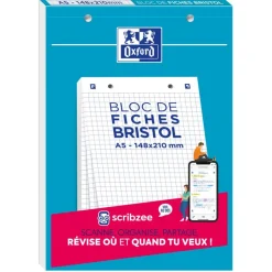 Oxford - Pack de 30 Fiches Bristol - A5 - petits carreaux - perforées - blanc