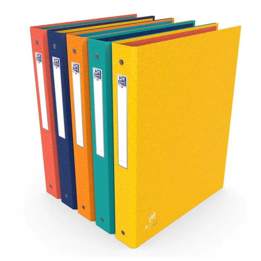 Oxford Bicolor Recycl + - Classeur 4 anneaux - A4 - Dos 40 mm - Couverture en carte rembordée imprimée et pelliculée - Disponible en différentes couleurs
