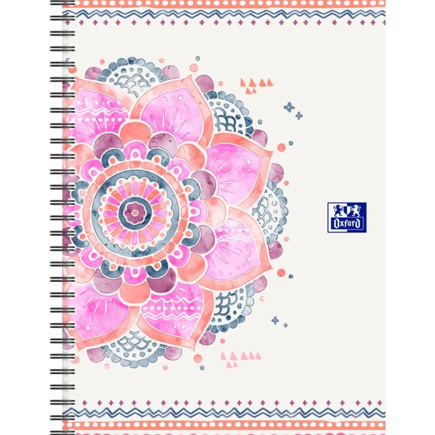 Oxford Boho Chic - Cahier spiralé B5 (19 x 25 cm) - 120 pages - petits carreaux ( 5x5 cm)