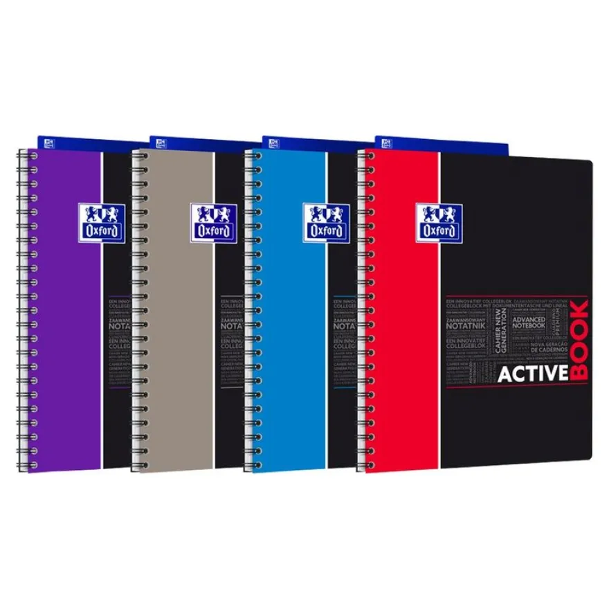 Oxford Etudiants - Cahier Activebook A4+ (24 x 29,7 cm) - 160 pages - grands carreaux (Seyes) - double spirale - disponible dans différentes couleurs