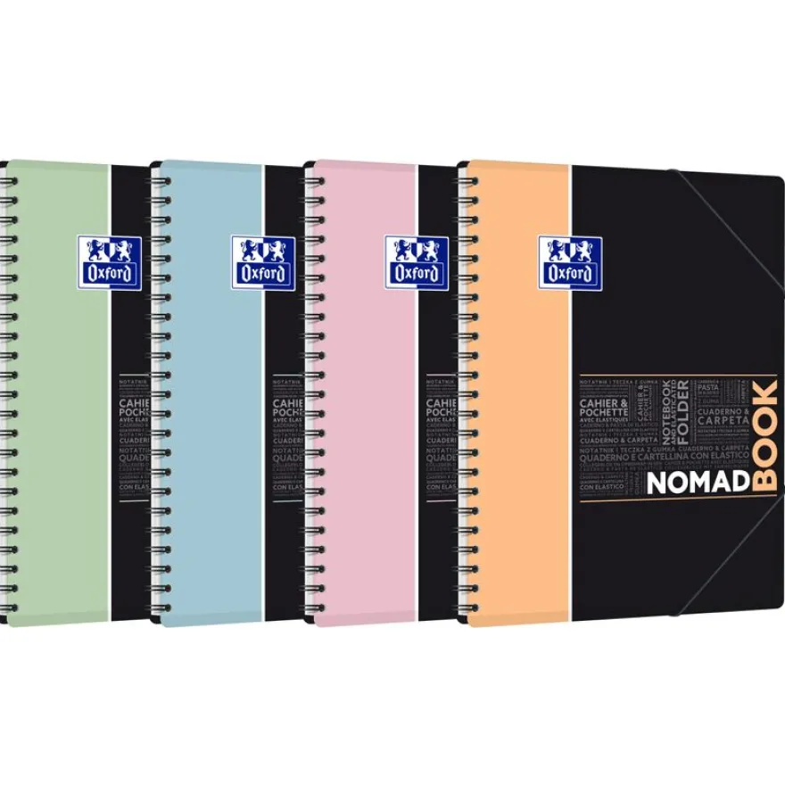 Oxford etudiants - Cahier Nomadbook 240x310 A4+ avec pochettes 3 rabats - 160 pages - Grands carreaux (seyes) - Double spirale - Disponible dans différentes couleurs pastel
