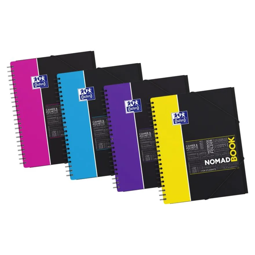 Oxford Etudiants - Cahier Nomadbook A4+ (24 x 29,7 cm) avec pochettes 3 rabats - 160 pages - petits carreaux (5x5 mm) - double spirale - disponible dans différentes couleurs