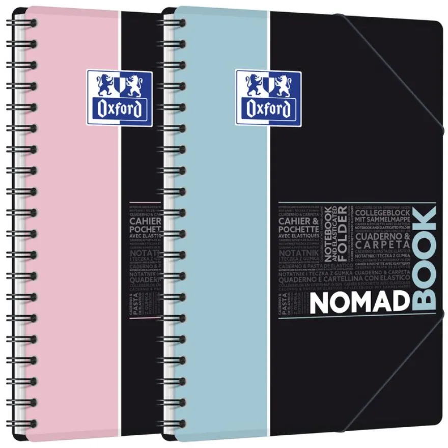 Oxford etudiants - Cahier Nomadbook 195x285 format b5 avec pochettes 3 rabats - 160 pages - Grands carreaux (seyes) - Double spirale - Disponible dans différentes couleurs pastel