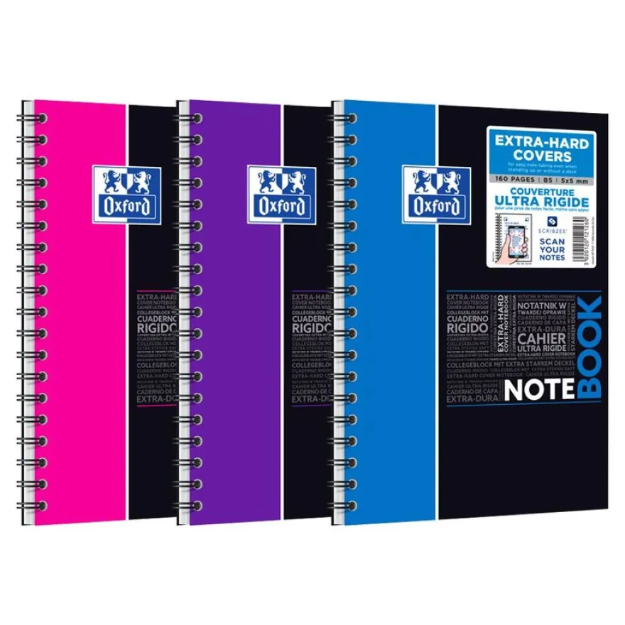 Oxford Etudiants - Cahier Notebook B5 (19 x 25 cm) - 160 pages - petits carreaux (5x5 mm) - double spirale - disponible dans différentes couleurs