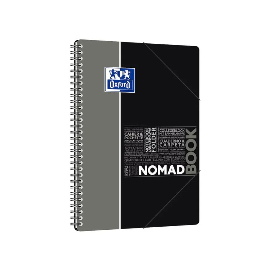 Oxford Etudiants - Cahier Nomadbook B5 (19 x 25 cm) avec pochettes 3 rabats - 160 pages - grands carreaux (Seyes) - double spirale - disponible dans différentes couleurs