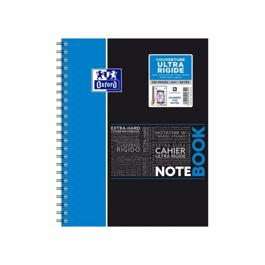 Oxford Etudiants - Cahier Notebook A4+ (24 x 29,7 cm) - 160 pages - grands carreaux (Seyes) - double spirale - disponible dans différentes couleurs