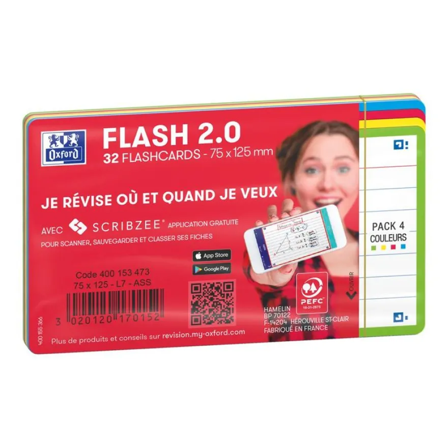 Oxford FLASH 2.0 Starter Pack - Pack de 32 cartes - A7 - ligné - couleurs assorties