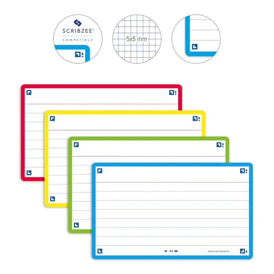 Oxford FLASH 2.0 Starter Pack - Pack de 32 cartes - A7 - ligné - couleurs assorties