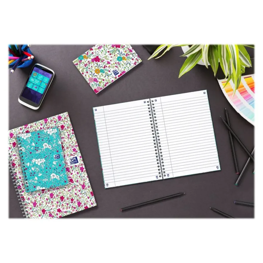 Oxford Floral - Carnet de notes à spirale - A5 - 120 pages - ligné