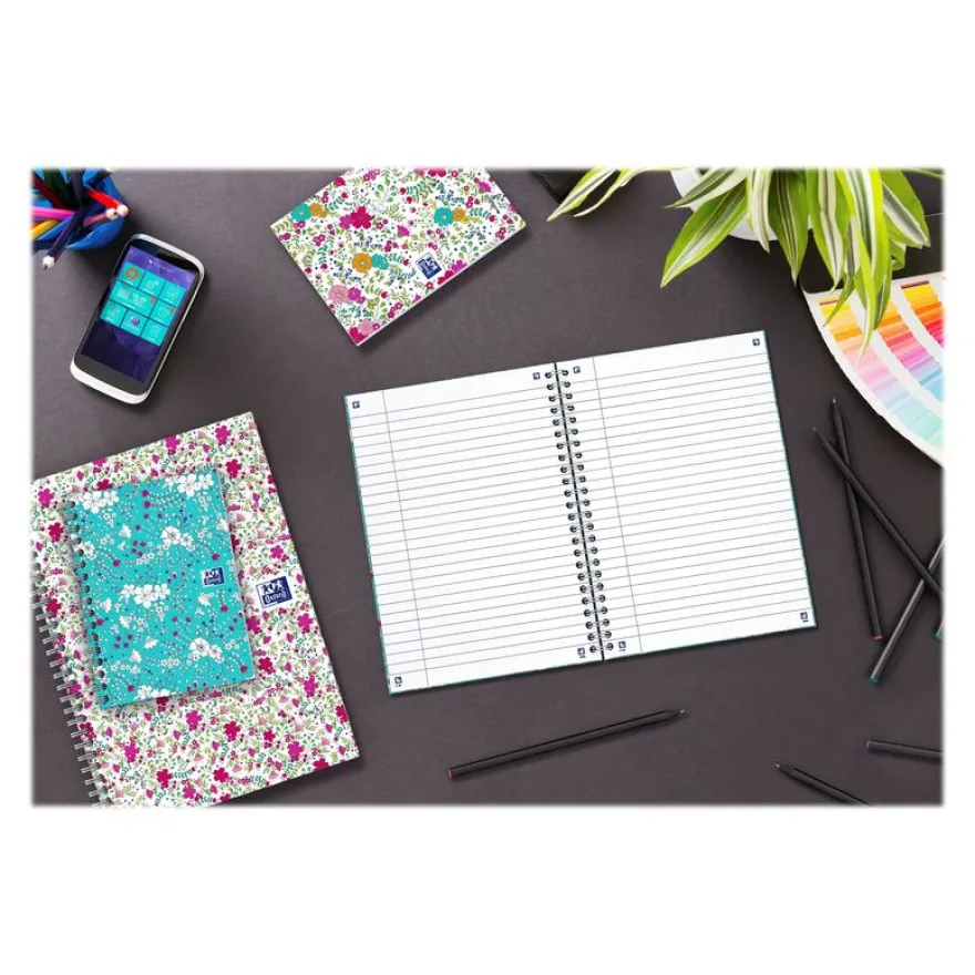 Oxford Floral - Carnet de notes à spirale - B5 - 120 pages - ligné