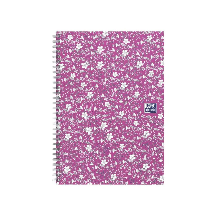 Oxford Floral - Carnet de notes à spirale - A5 - 120 pages - petits carreaux