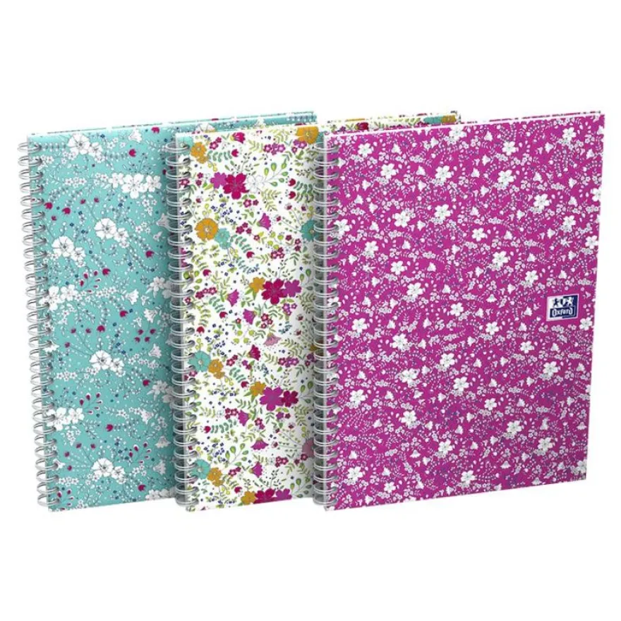 Oxford Floral - Carnet de notes à spirale - A5 - 120 pages - petits carreaux