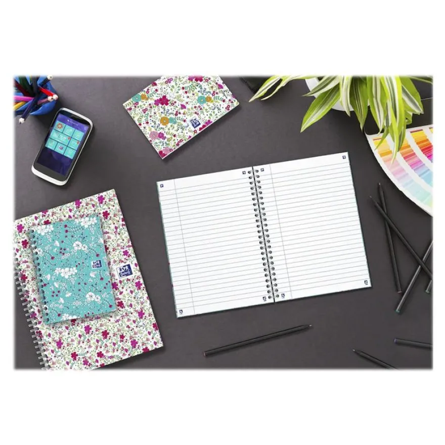 Oxford Floral - Carnet de notes à spirale - A6 - 100 pages - petits carreaux