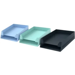 Oxford Harmonia - Corbeille à courrier - 2 niveaux - Carte rigide rembordée et pelliculée - Disponible en 3 coloris : bleu pastel, vert amande et noir bleuté