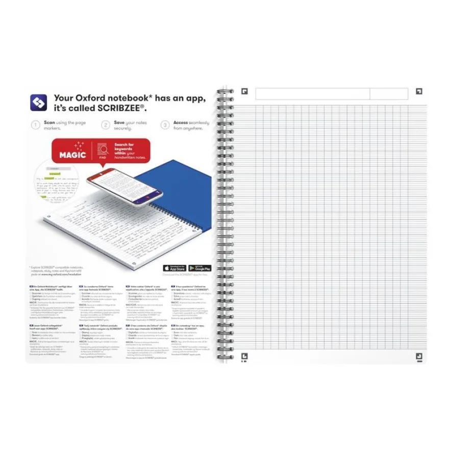 Oxford Office Essentials - Cahier à spirale A4 (21x29,7 cm) - 180 pages - grands carreaux (Seyes) - disponible dans différentes couleurs