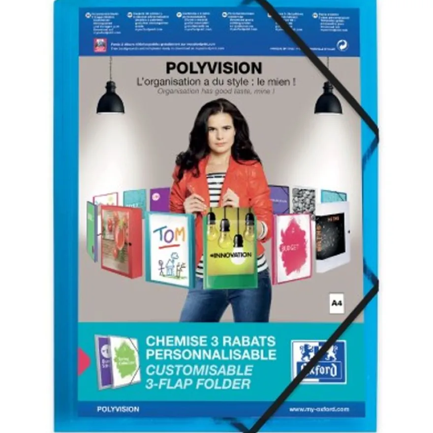 Oxford Polyvision - Chemise personnalisable à rabats - A4 - disponibles dans différentes couleurs translucides