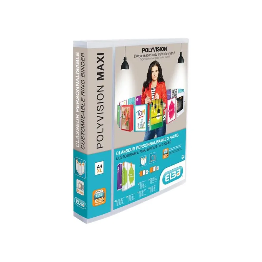 Oxford Polyvision - Classeur à anneaux personnalisable - Dos 40 mm - A4 Maxi - pour 250 feuilles - transparent