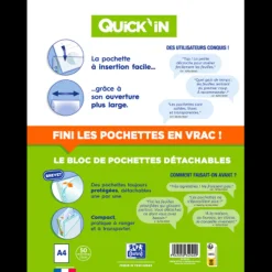 Oxford Quick'In - Bloc de 60 pochettes perforées - A4 - lisse - pour 25 feuilles